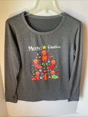 Unbranded  Women's Small Gray Merry Christmas Dog Tree Long Sleeve Tee